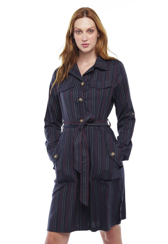 Vestido Chemise Midi  Azul Marinho Listrado Sob