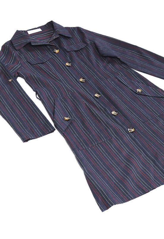 Vestido Chemise Midi  Azul Marinho Listrado Sob - Image 6