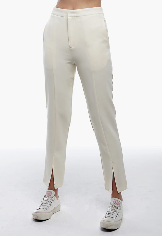 Calça Social  Off White Feminina Alfaiataria com Elastano e Bolsos Sob - Image 2