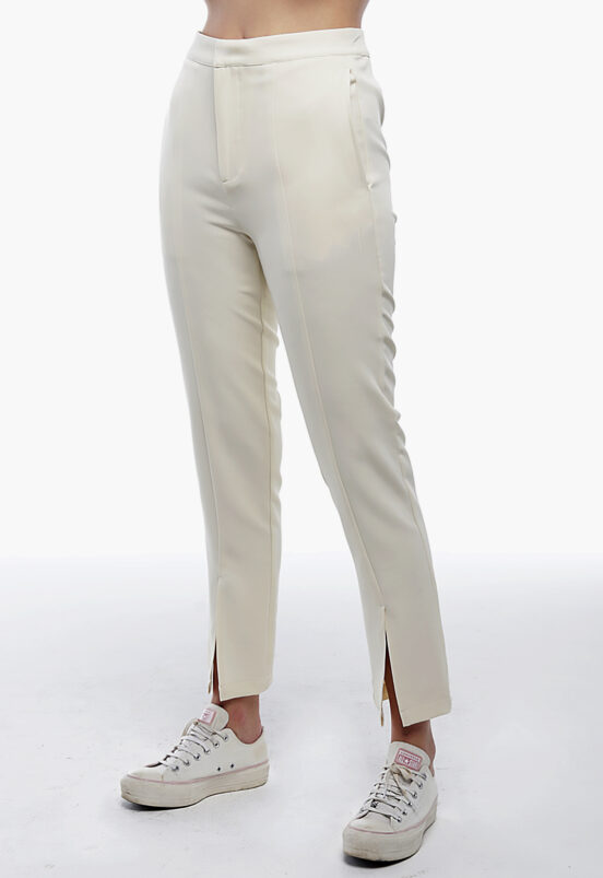 Calça Social  Off White Feminina Alfaiataria com Elastano e Bolsos Sob - Image 3