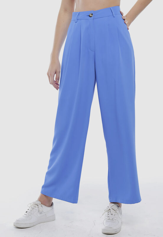 Calça Social de Pregas Azul Feminina  Alfaiataria Pantalona Sob