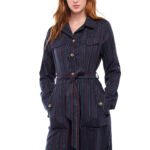 Vestido Chemise Midi  Azul Marinho Listrado Sob