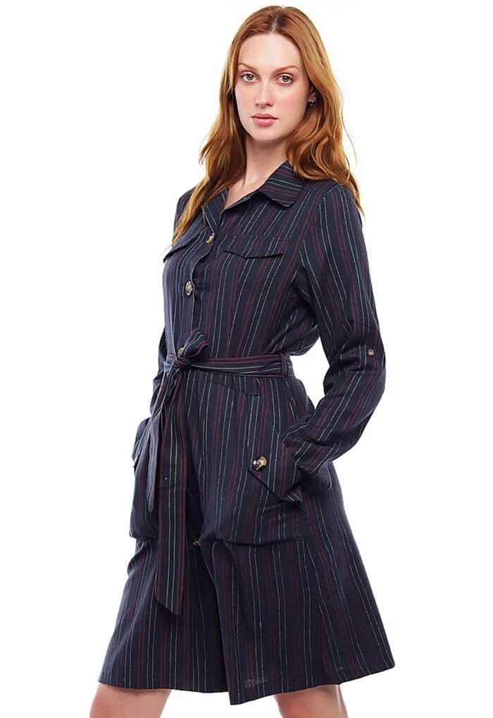 Vestido Chemise Midi  Azul Marinho Listrado Sob - Imagem 2