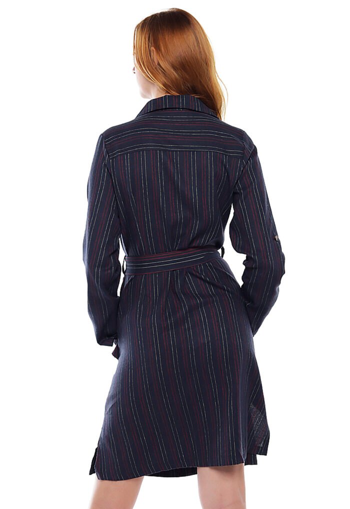 Vestido Chemise Midi  Azul Marinho Listrado Sob - Imagem 6