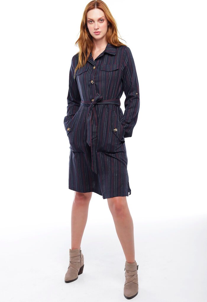 Vestido Chemise Midi  Azul Marinho Listrado Sob - Imagem 5