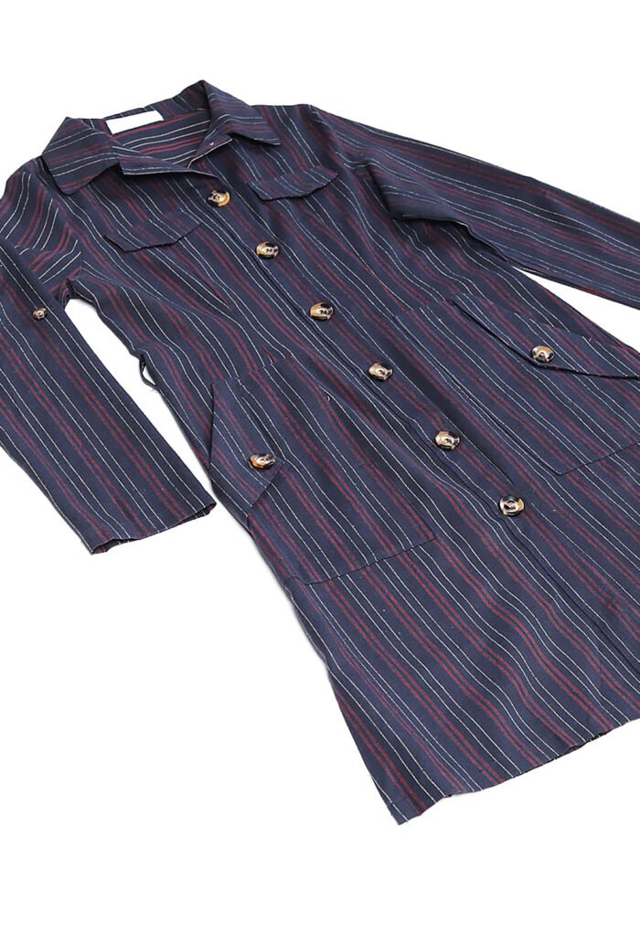 Vestido Chemise Midi  Azul Marinho Listrado Sob - Imagem 3