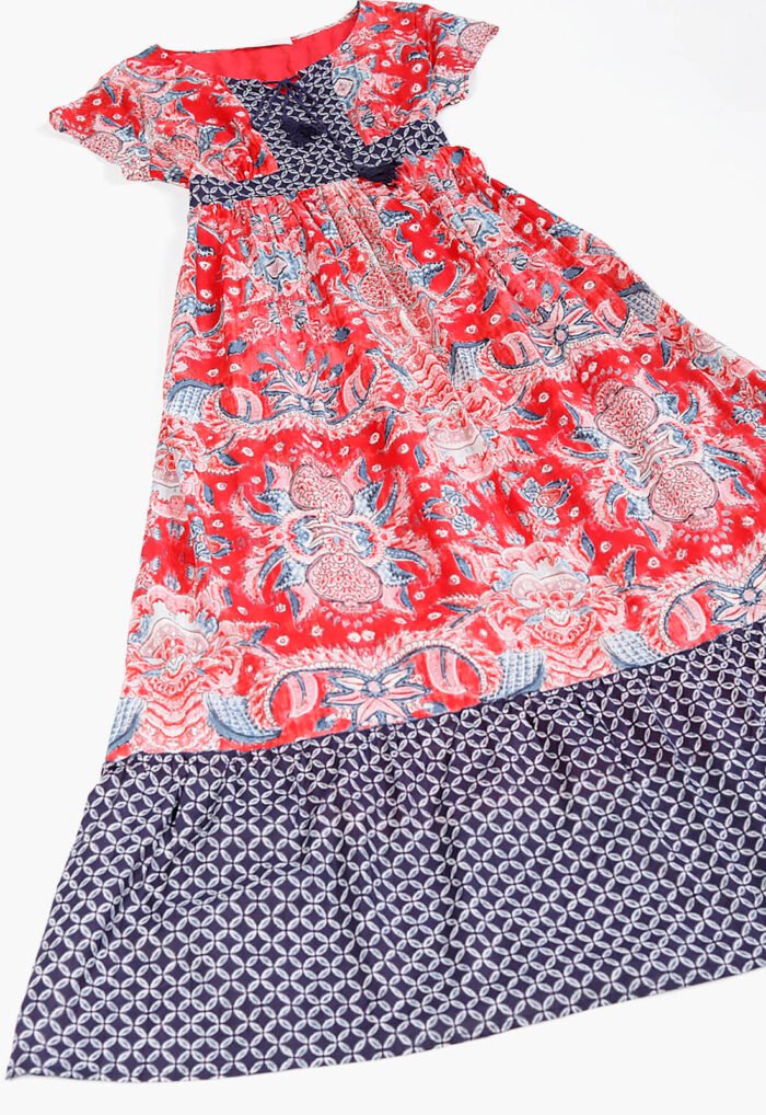 Vestido Longo Vermelho e Marinho Boho Em Algodão com Bolsos Sob - Imagem 4