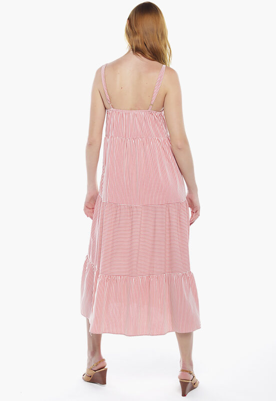 Vestido Longo Listrado Vermelho em Viscose de Marias Sob - Image 6