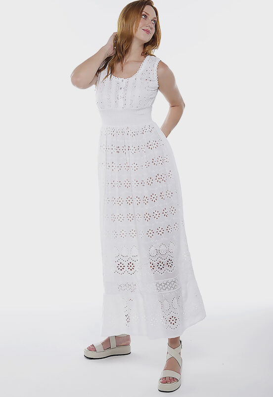 Vestido Longo Branco de Laise em Algodão  Alças Largas Sob - Image 3