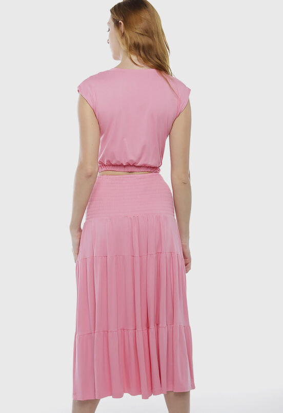 Conjunto Saia Midi e Blusa Cropped Liso Sob Rosa Claro - Image 5
