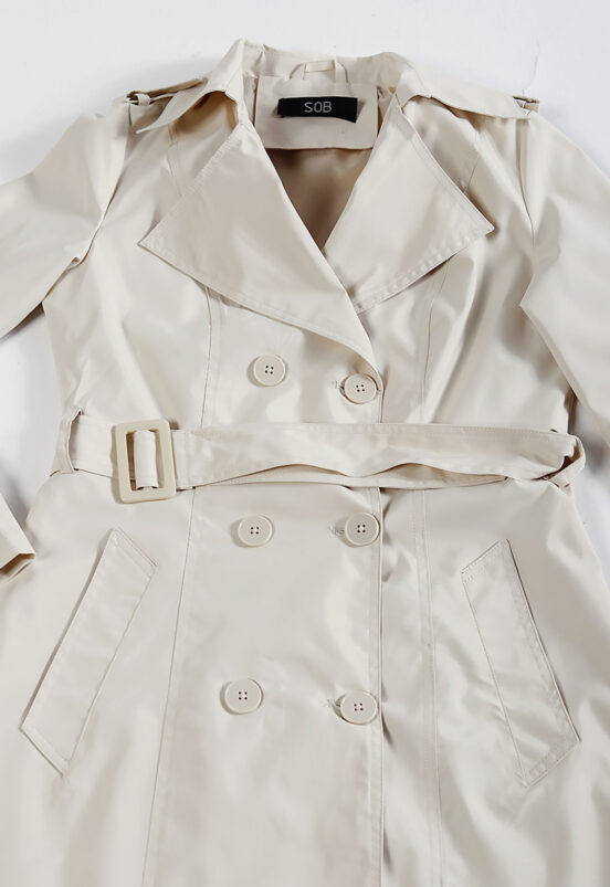 Casaco Trench Coat Bege Forrado com Cinto Sob - Image 9
