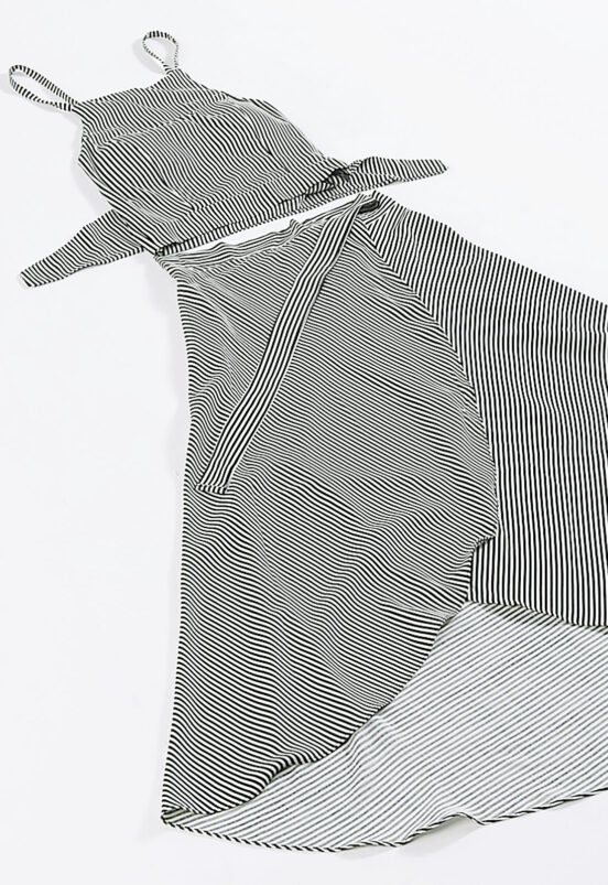 Conjunto Saia Longa e Blusa Listrado Preto Sob - Image 8