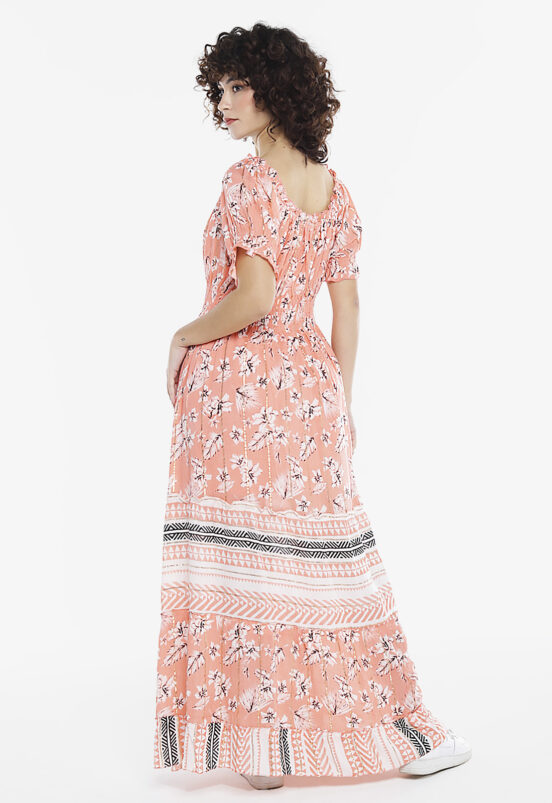 Vestido Longo com Mangas em Algodão com Lurex Rosa Sob - Image 6