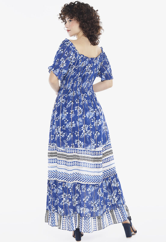 Vestido Longo com Mangas em Algodão com Lurex Marinho Sob - Image 5