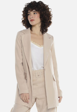 Blazer Caramelo Feminino Longo Alfaiataria com Bolsos Sob