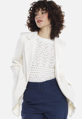 Blazer Off-White Feminino Longo Alfaiataria com Bolsos Sob