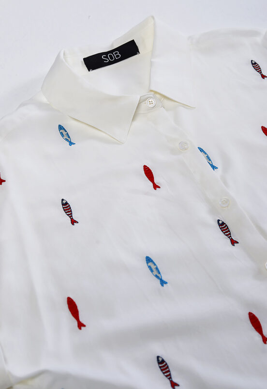 Camisa Branca de Viscose Bordada Manga Curta Sob - Image 7