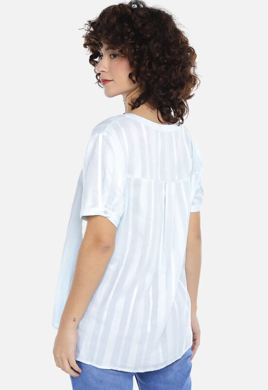 Blusa de Viscose com Linho Manga Curta Sob Azul - Image 5