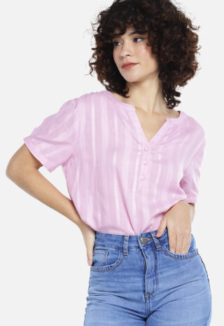 Blusa de Viscose com Linho Manga Curta Sob Rosa