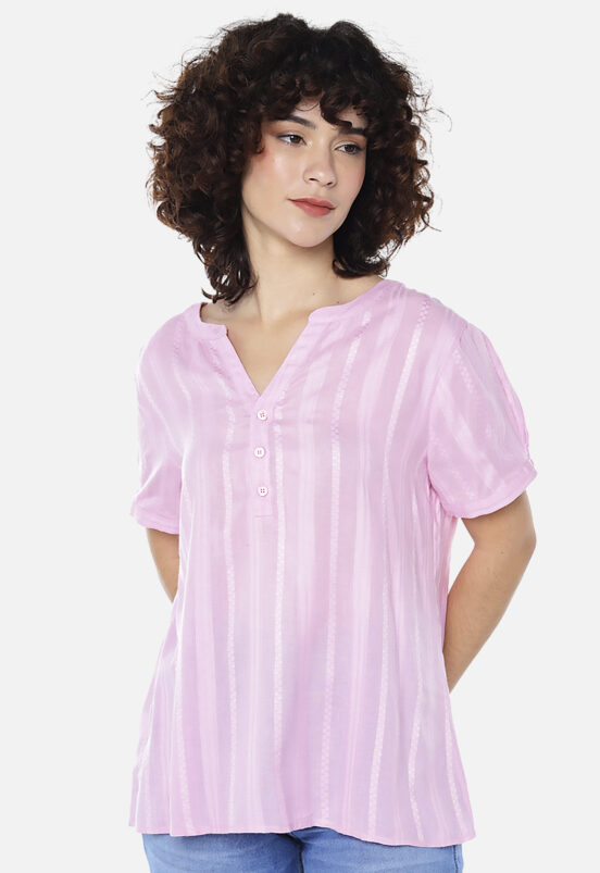 Blusa de Viscose com Linho Manga Curta Sob Rosa - Image 5