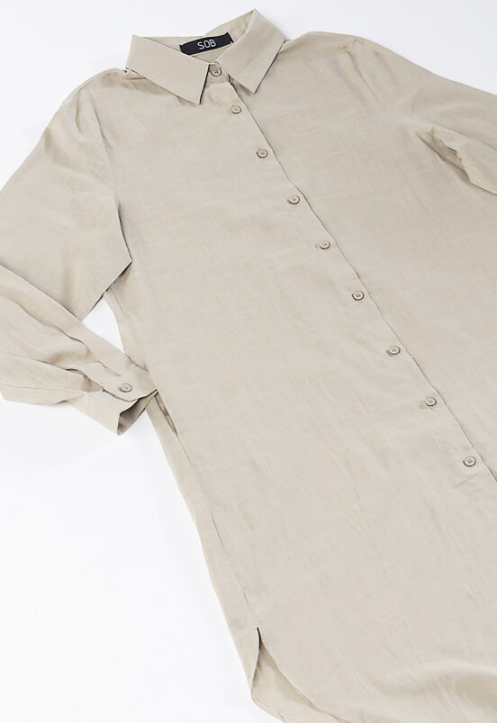 Vestido Camisa Kaki Midi de Algodão com Bolsos Sob - Image 7