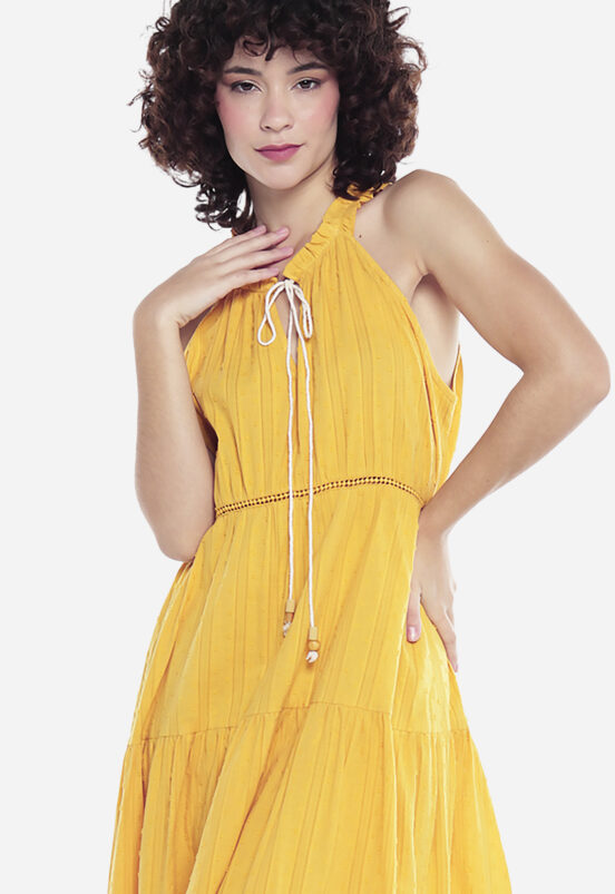 Vestido Longo de Laise Caramelo de Algodão  Saia 3 Marias  Sob - Image 6
