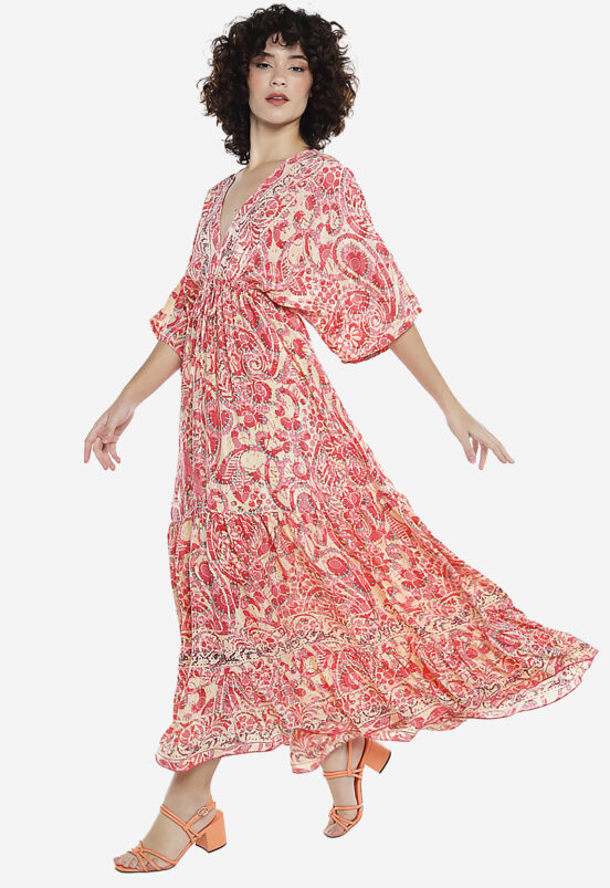 Vestido Longo com Manga Estampado Sob Rosa - Image 3