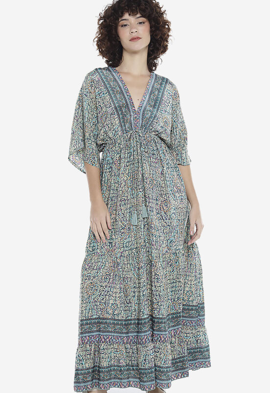 Vestido Longo com Manga Estampado Sob Verde - Image 5
