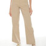 Calça Feminina Wide Leg de Sarja Sob Bege