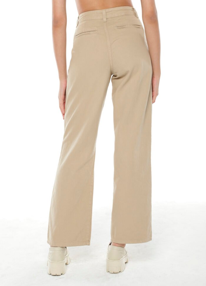 Calça Feminina Wide Leg de Sarja Sob Bege - Imagem 5