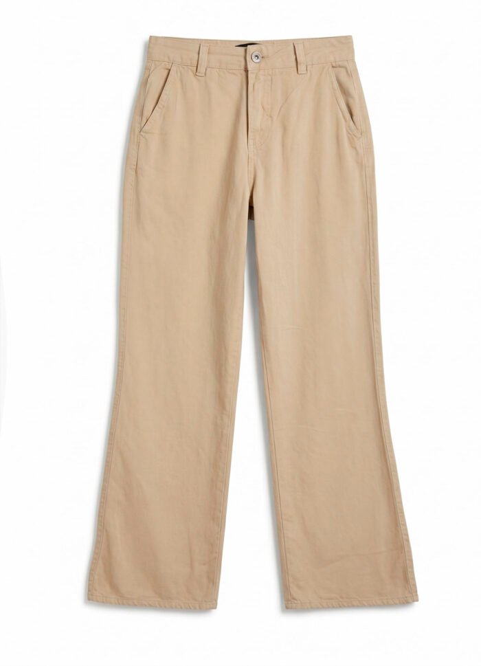 Calça Feminina Wide Leg de Sarja Sob Bege - Imagem 2