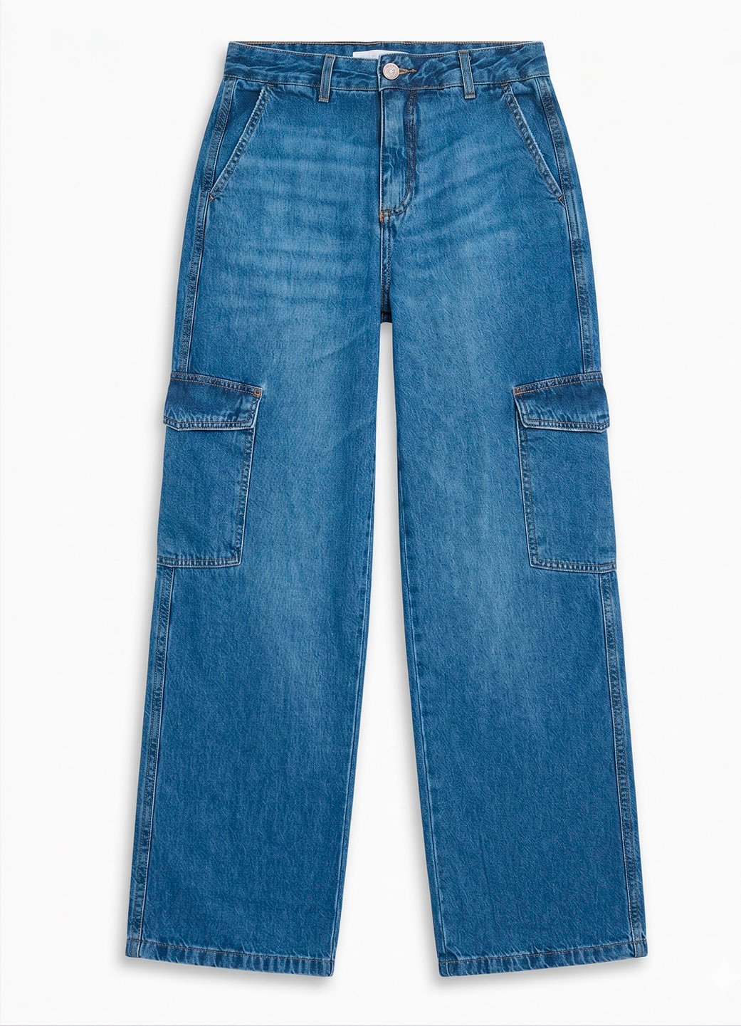 calça jeans Calça Jeans Reta Feminina com Bolsos Sob - Imagem 1