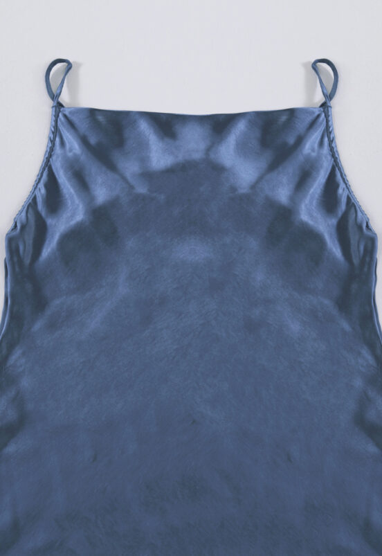 Vestido Midi Cetim Toque de Seda Decote Degagê Azul  Sob - Image 8