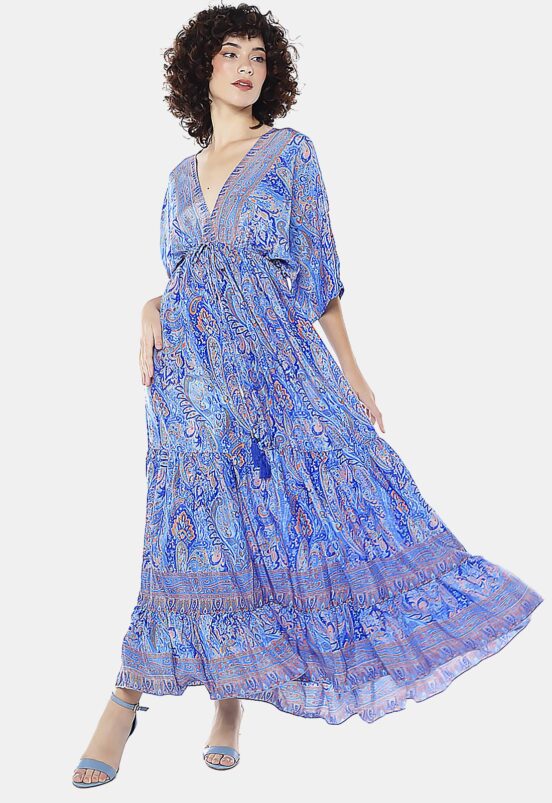 Vestido Longo com Manga Estampado Sob Azul Claro - Image 2