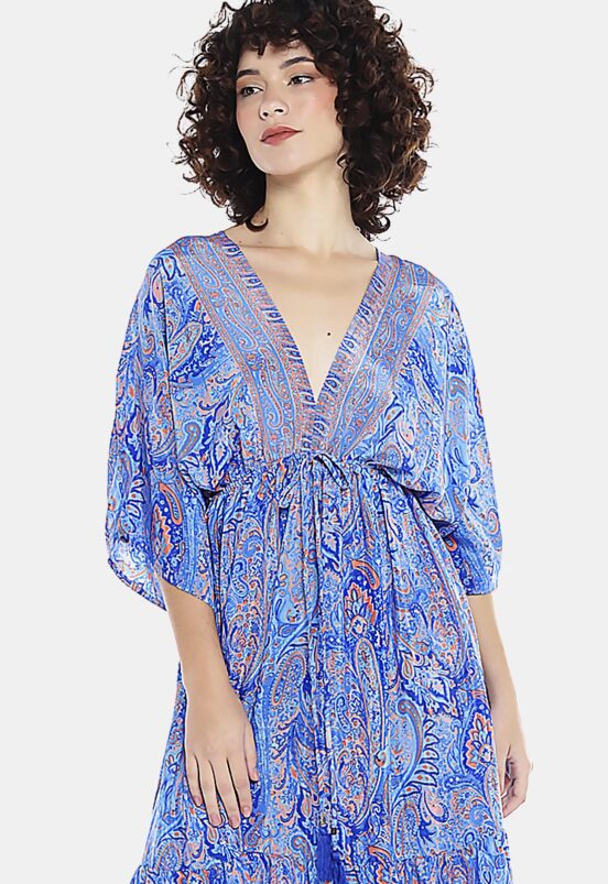 Vestido Longo com Manga Estampado Sob Azul Claro - Image 3