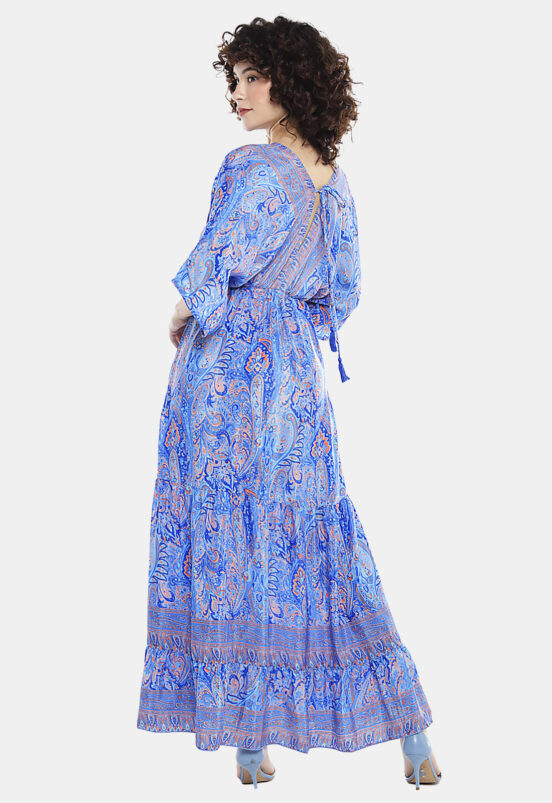 Vestido Longo com Manga Estampado Sob Azul Claro - Image 5