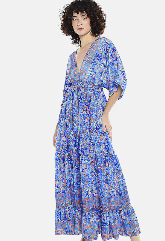 Vestido Longo com Manga Estampado Sob Azul Claro - Image 4