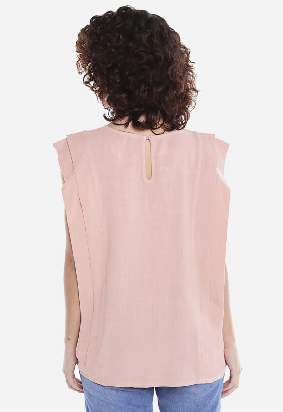 Blusa de Linho Manga Curta Rosa com Pregas Sob - Image 5