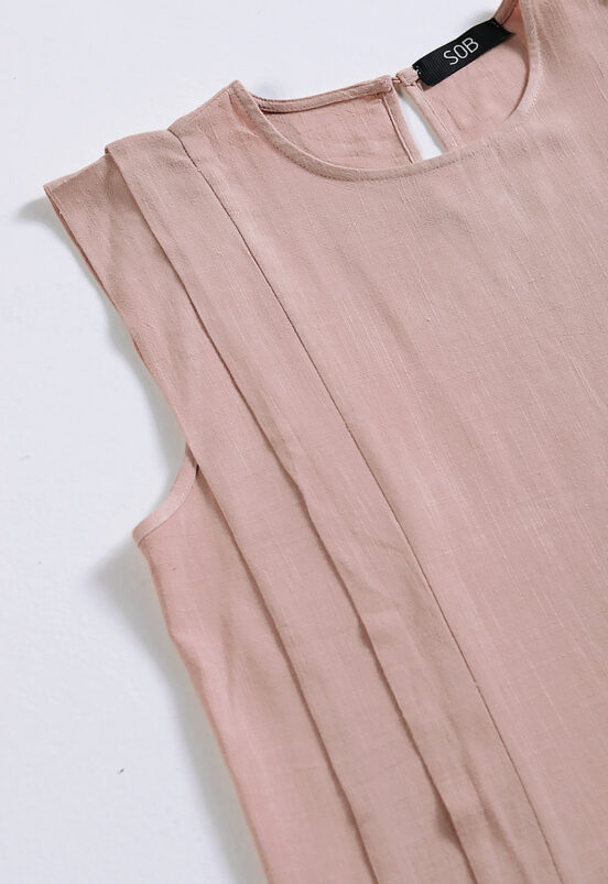 Blusa de Linho Manga Curta Rosa com Pregas Sob - Image 7