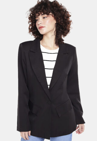 Blazer Preto Feminino Alfaiataria Acinturado Sob Forrado