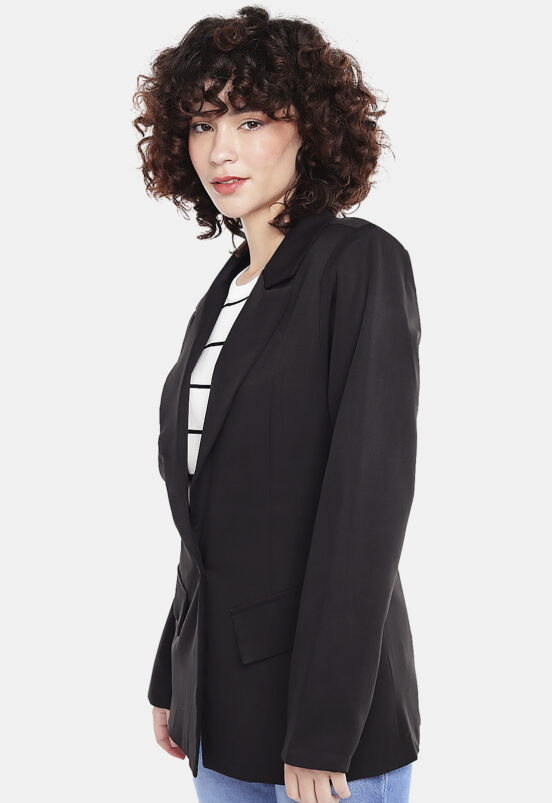 Blazer Preto Feminino Alfaiataria Acinturado Sob Forrado - Image 5