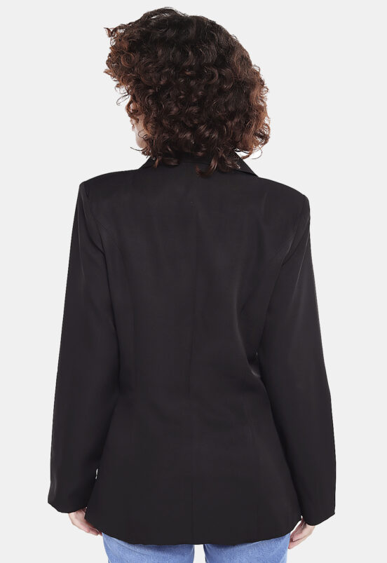 Blazer Preto Feminino Alfaiataria Acinturado Sob Forrado - Image 6