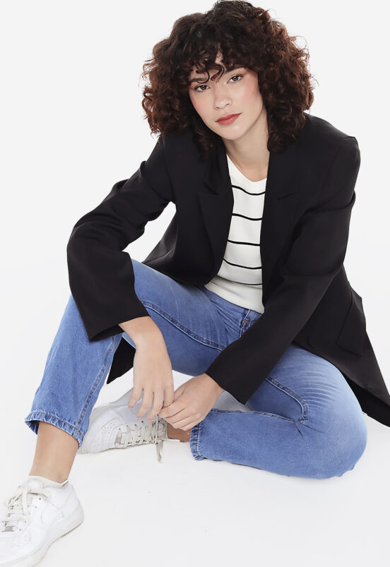 Blazer Preto Feminino Alfaiataria Acinturado Sob Forrado - Image 7