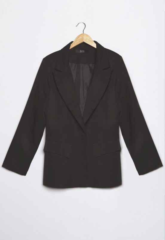 Blazer Preto Feminino Alfaiataria Acinturado Sob Forrado - Image 8