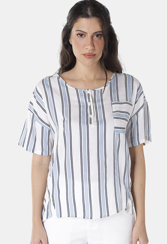 Blusa de Viscose com Mangas Listrada Azul Sob - Image 4