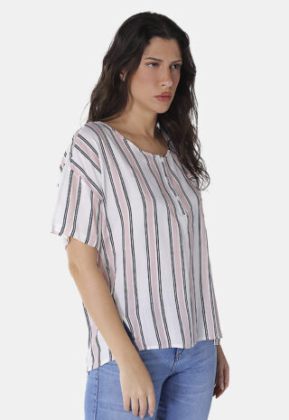 Blusa de Viscose com Mangas Listrada Rosa Sob