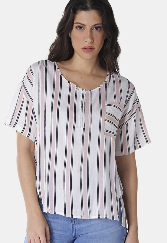 Blusa de Viscose com Mangas Listrada Rosa Sob - Image 2