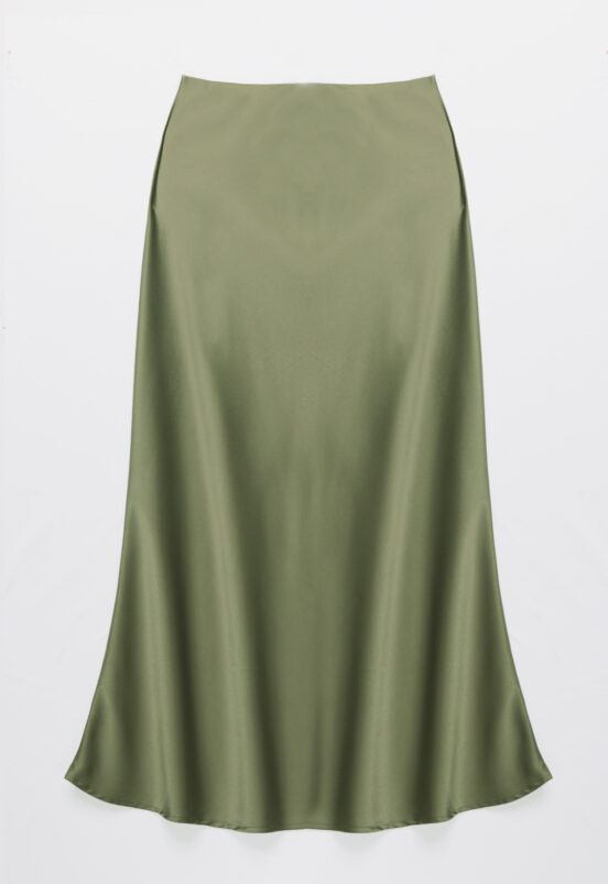 Saia Longa de Cetim Evasê com Elastano Verde Militar Sob - Image 6