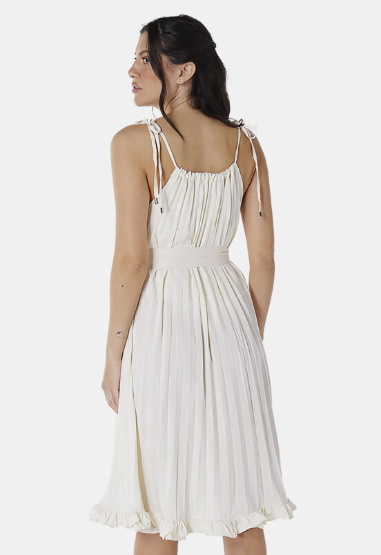 Vestido Midi de Festa Plissado Creme Sob - Image 6