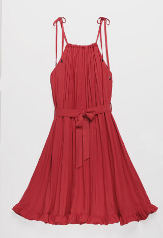 Vestido Midi de Festa Plissado Vermelho Sob